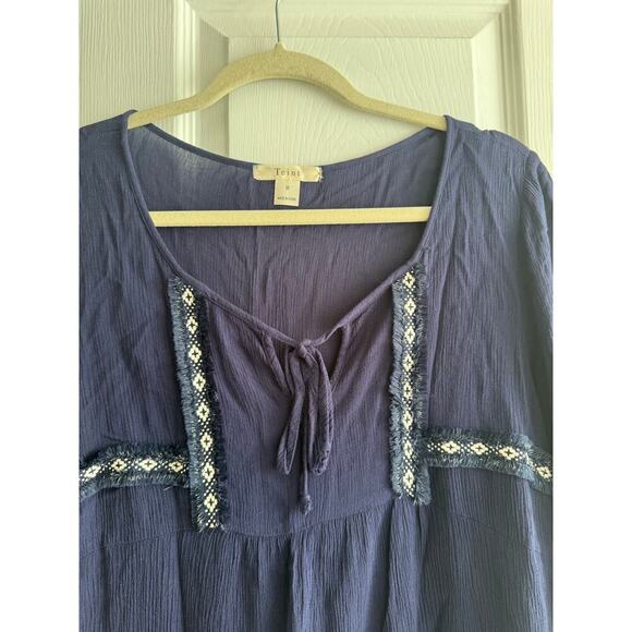 Teint Women’s Long Sleeve Navy Boho Embroidered Top size Medium - Picture 4 of 6